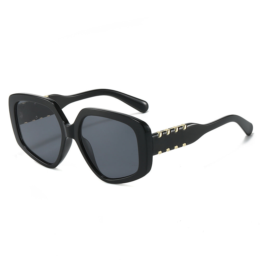 (6 PACK) Wholesale Sunglasses New Arrival Oversized Fashion Polygon Unique 2025 - BulkSunglassesWholesale.com - Shiny Black Frame Black Lens