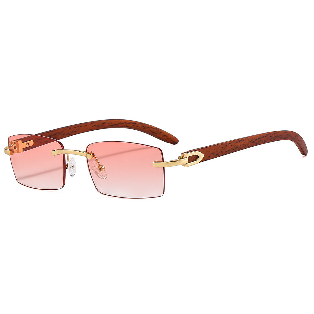 (6 PACK) Wholesale Sunglasses New Arrival Trendy Rimless Vintage Women Square 2024 - BulkSunglassesWholesale.com - Gold Frame Gradient Pink Lens