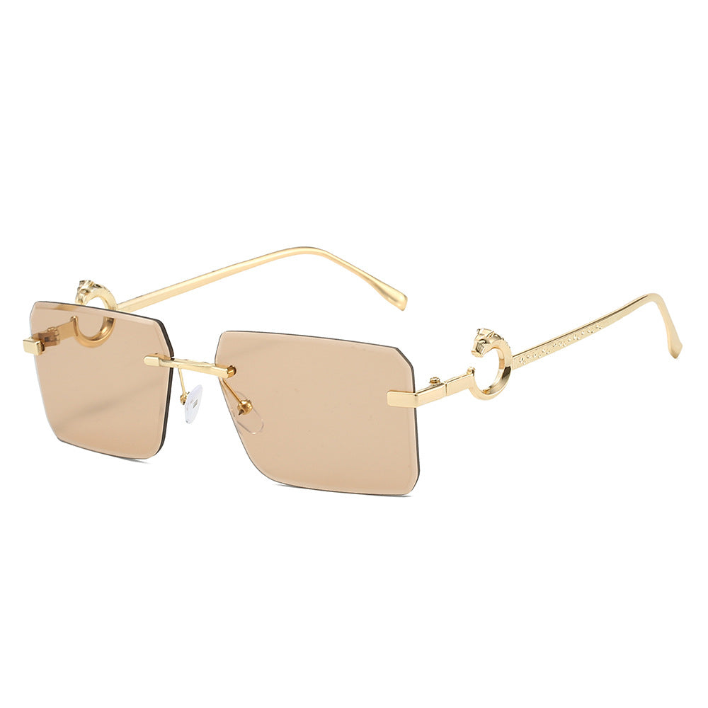 (6 PACK) Wholesale Sunglasses New Arrival Rimless Unique Metal Fashion Cut Edge Women 2024 - BulkSunglassesWholesale.com - Gold Frame Champagne Lens