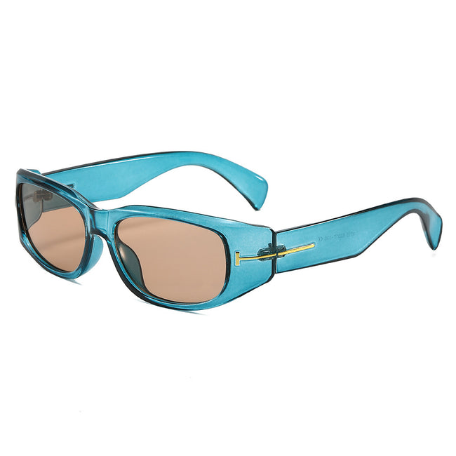 (6 PACK) Wholesale Sunglasses New Arrival Street Square Women 2024 - BulkSunglassesWholesale.com - Clear Blue Frame Tea Lens Hover Image