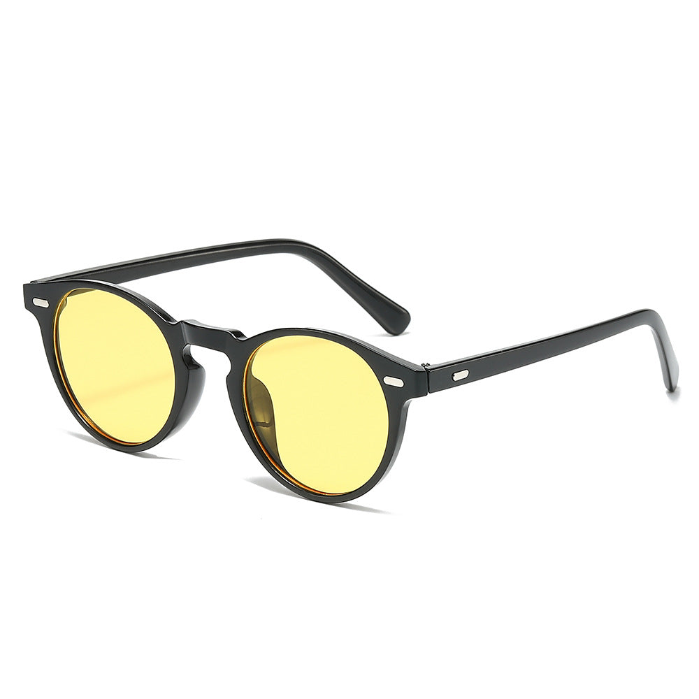 (6 PACK) Wholesale Sunglasses New Arrival Vintage Round Fashion Classic Unisex 2025 - BulkSunglassesWholesale.com - Black Frame Yellow Lens