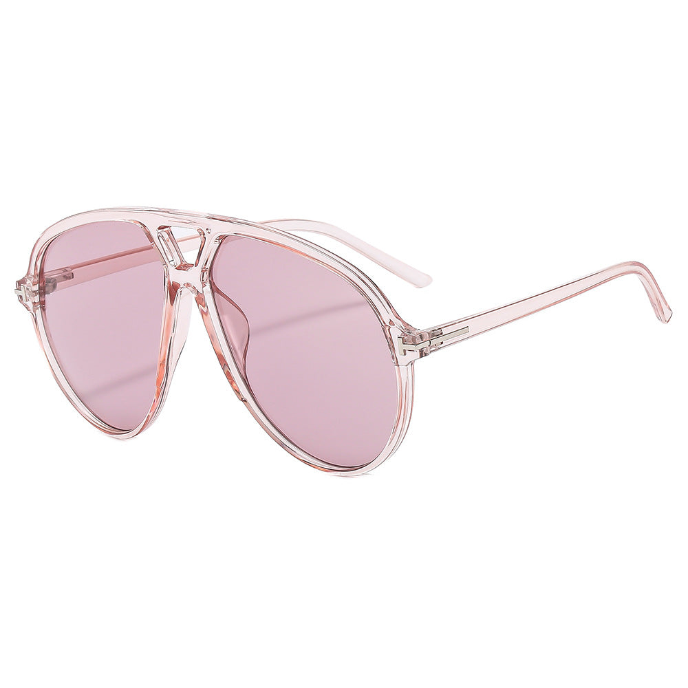 (6 PACK) Wholesale Sunglasses New Arrival Oversized Aviator Double Bridge Fashion Women 2024 - BulkSunglassesWholesale.com - Clear Pink Frame Pink Lens