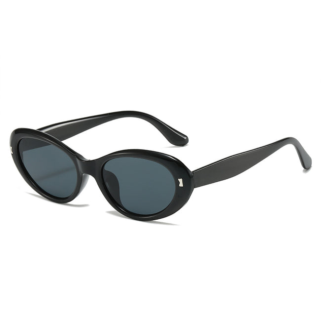 (6 PACK) Wholesale Sunglasses Oval Cat Eye Women Trendy Street 2025 - BulkSunglassesWholesale.com - Black Frame Black Lens Hover Image