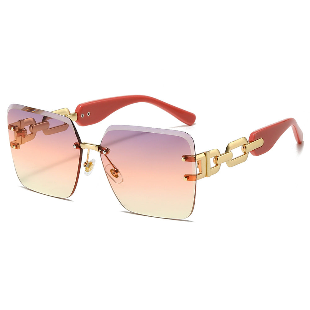 (6 PACK) Wholesale Sunglasses New Arrival Rimless Cut Edge Fashion Vintage Outdoor Women 2024 - BulkSunglassesWholesale.com - Purple Pink Lens