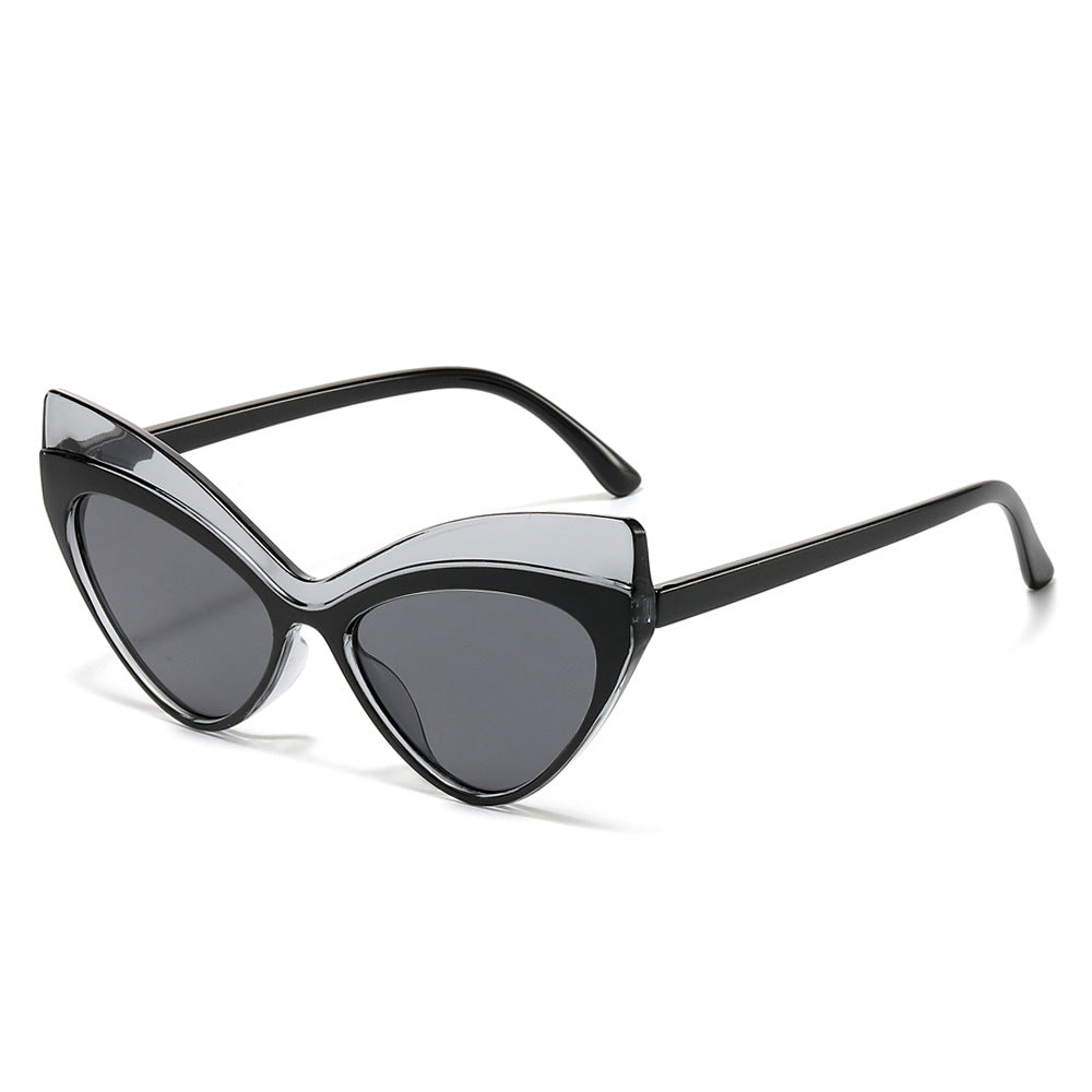 (6 PACK) Wholesale Sunglasses New Arrival Cat Eye Unique Oversized Fashion 2024 - BulkSunglassesWholesale.com - Black Grey Frame Black Lens