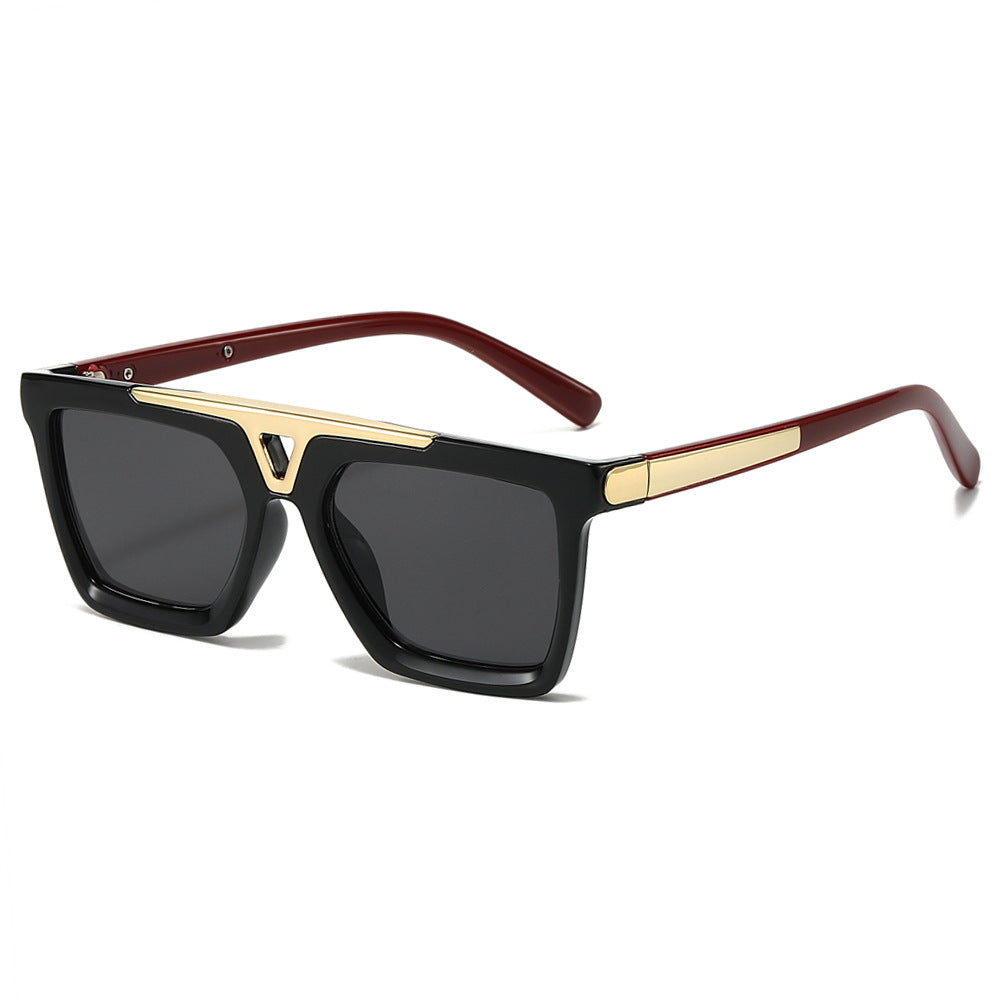 (6 PACK) Wholesale Sunglasses New Arrival Oversized Flat Top Vintage Vintage Unisex Square Aviator 2024 - BulkSunglassesWholesale.com - Black Red Frame Black Lens