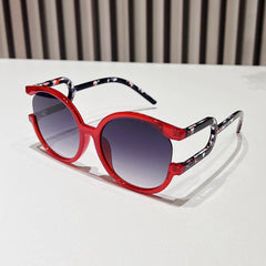 (6 PACK) Wholesale Sunglasses Round Oversized Unique Women Fashion 2024 - BulkSunglassesWholesale.com - Red Frame Gradient Black Lens