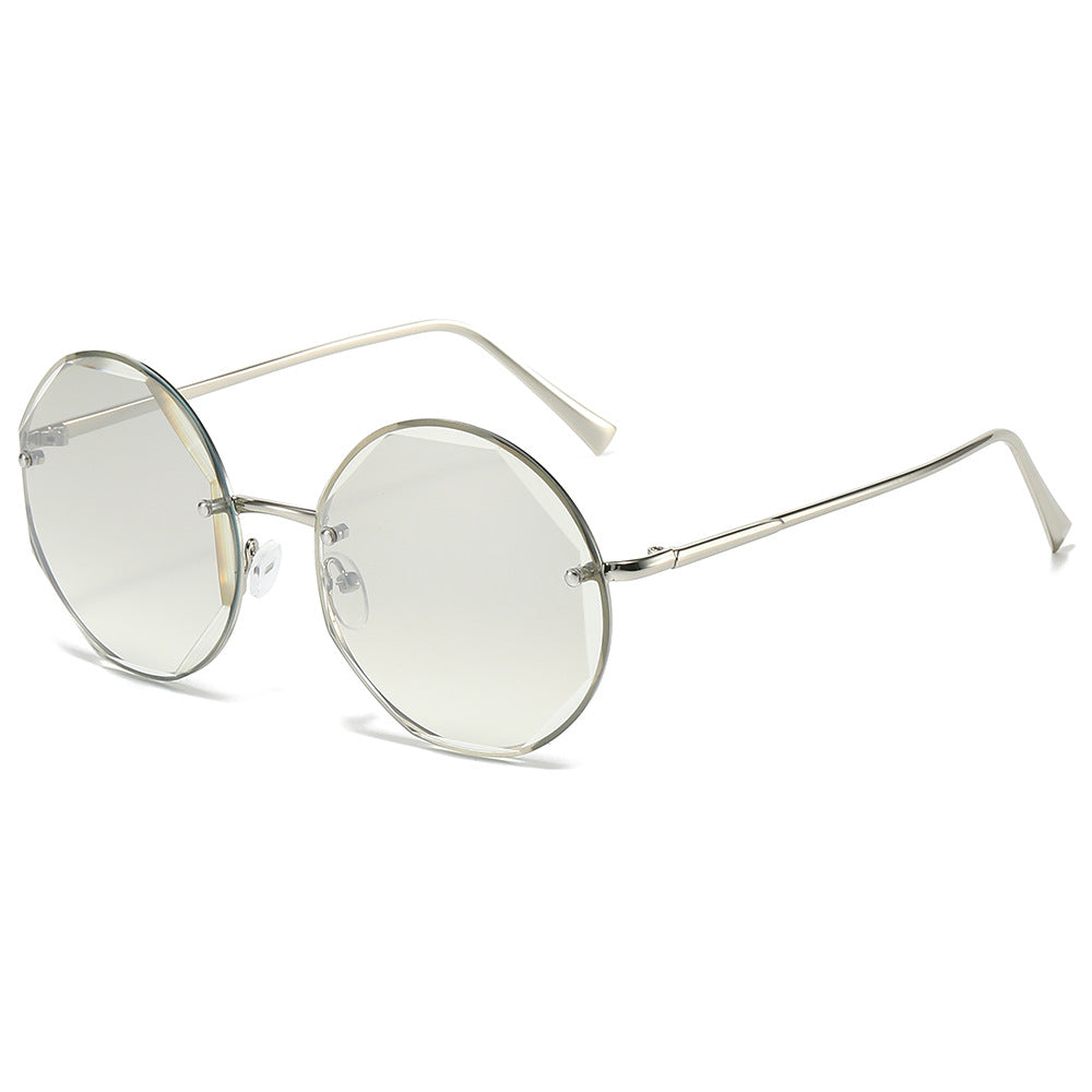 (6 PACK) Wholesale Sunglasses New Arrival Round Fashion Unique Rimless Metal Women 2024 - BulkSunglassesWholesale.com - Silver Frame Mirrored Lens