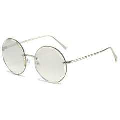 (6 PACK) Wholesale Sunglasses New Arrival Round Fashion Unique Rimless Metal Women 2024 - BulkSunglassesWholesale.com - Silver Frame Mirrored Lens