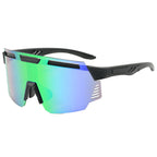 (12 PACK) Wholesale Sports Sunglasses New Arrival Cycling Unisex One Piece Oversized Outdoor Sport Trendy 2024 - BulkSunglassesWholesale.com - Black Frame Green Mirrored