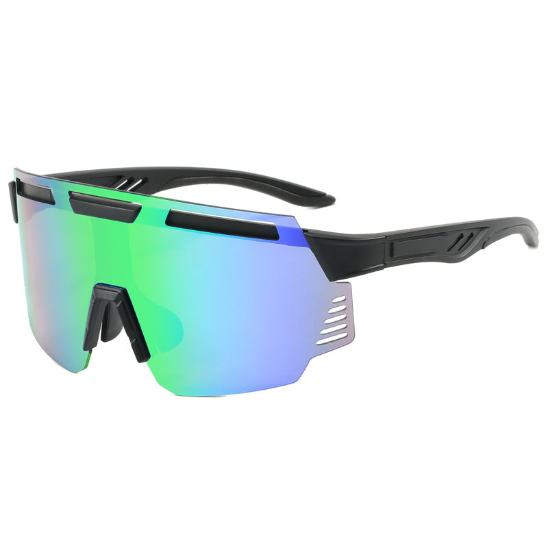 (12 PACK) Wholesale Sports Sunglasses New Arrival Cycling Unisex One Piece Oversized Outdoor Sport Trendy 2024 - BulkSunglassesWholesale.com - Black Frame Green Mirrored
