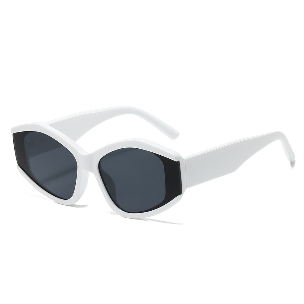 (6 PACK) Wholesale Sunglasses Unique New Arrival Vintage Hip Hop Cat Eye Trendy Fashion Women 2024 - BulkSunglassesWholesale.com - White Frame Black Lens