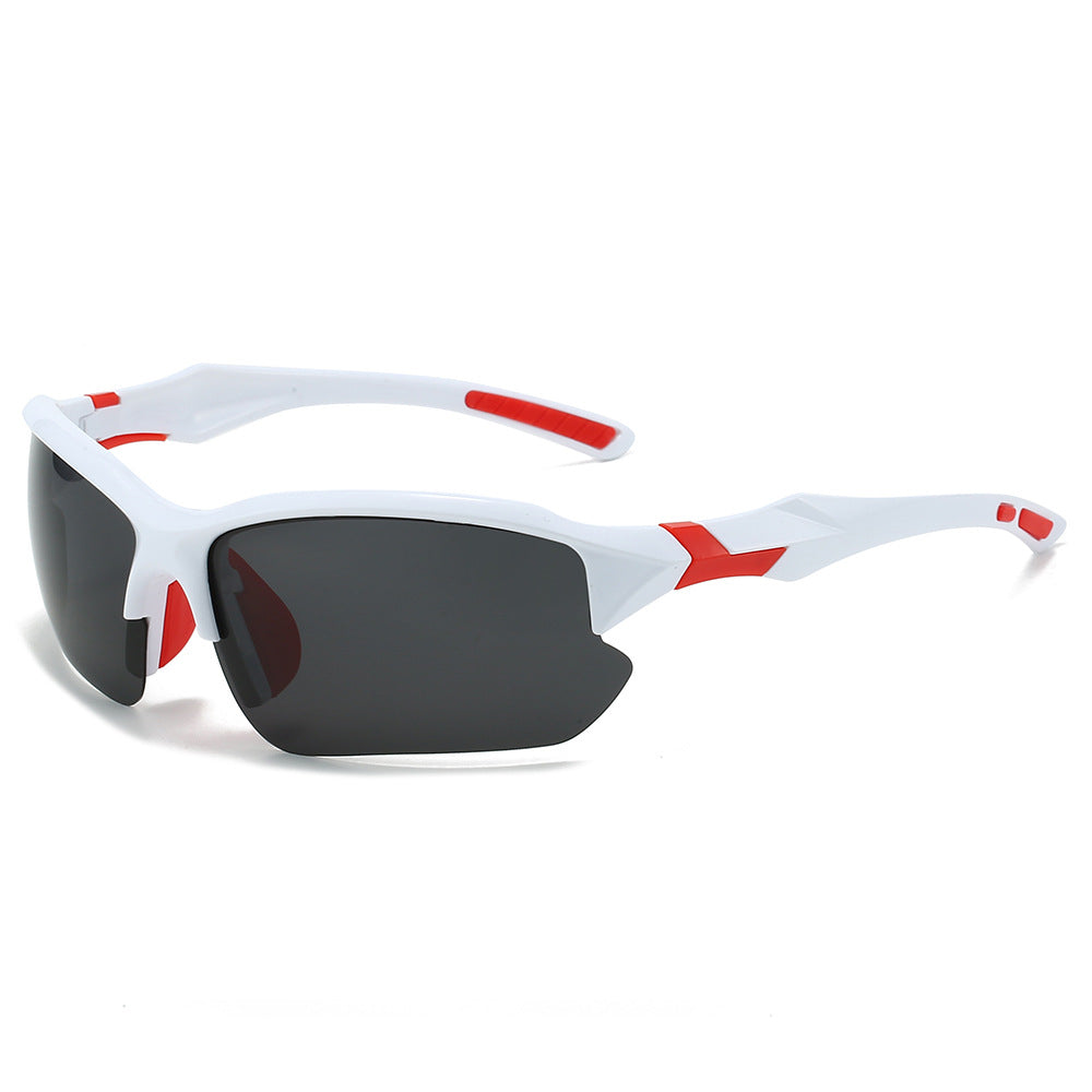 (6 PACK) Wholesale Sunglasses Sport Semirimless Polarized Men Cycling 2024 - BulkSunglassesWholesale.com - White Red Frame Black Lens