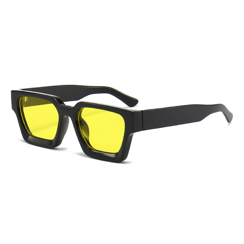 (6 PACK) Wholesale Sunglasses Square New Arrival Trendy Square Unique Oversized 2024 - BulkSunglassesWholesale.com - Shiny Black Frame Yellow Lens