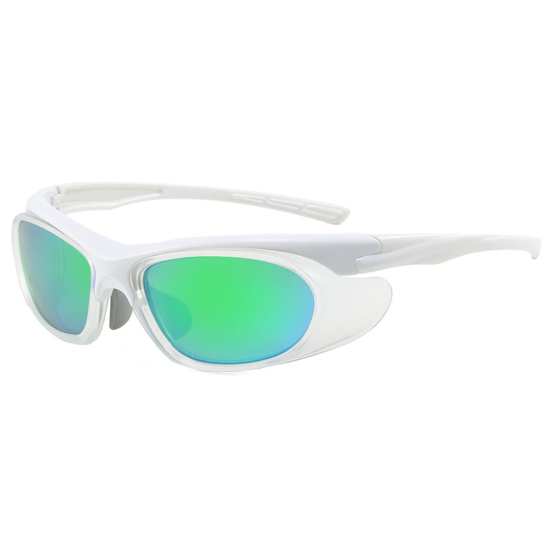 (12 PACK) Wholesale Sports Sunglasses Unique New Arrival Women Outdoor Sport Cycling 2024 - BulkSunglassesWholesale.com - White Frame Green Mirrored