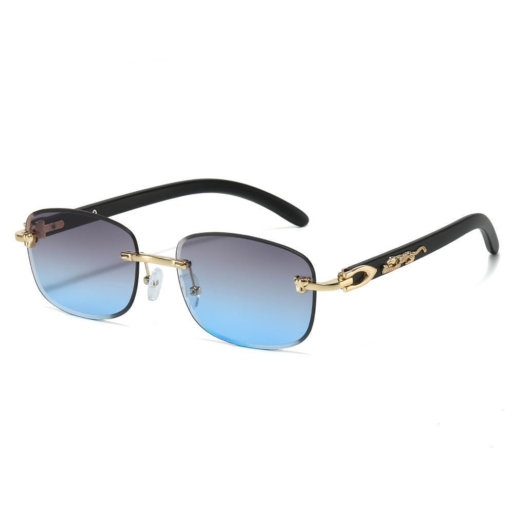 (6 PACK) Wholesale Sunglasses New Arrival Rimless Unique Square Fashion Unisex 2025 - BulkSunglassesWholesale.com - Gold Frame Tea Blue Lens