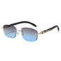 (6 PACK) Wholesale Sunglasses New Arrival Rimless Unique Square Fashion Unisex 2025 - BulkSunglassesWholesale.com - Gold Frame Tea Blue Lens