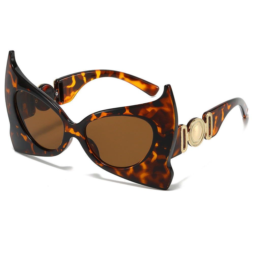 (6 PACK) Wholesale Sunglasses New Arrival Unique Fashion Trendy Bat 2024 - BulkSunglassesWholesale.com - Leopard Print Frame Tea Lens