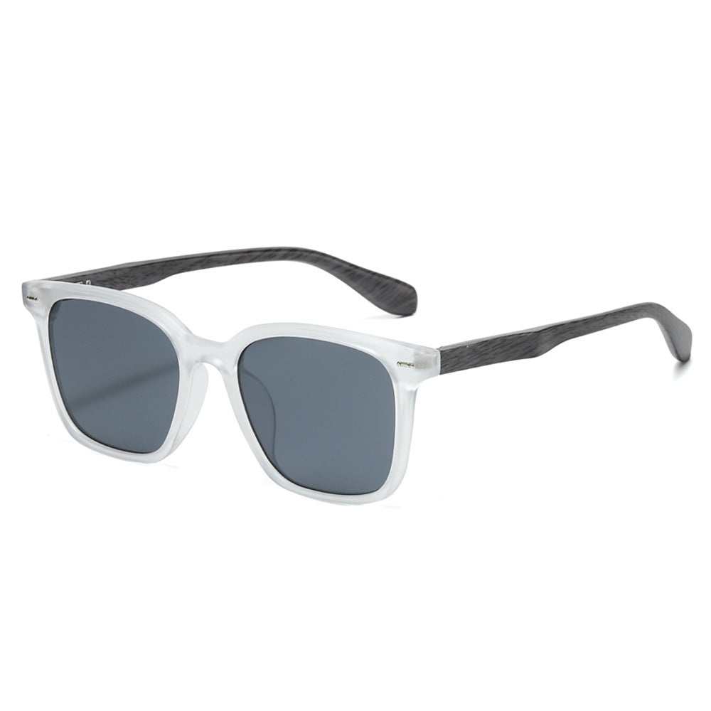 (6 PACK) Wholesale Sunglasses New Arrival Fashion Square Unique Wood Grain Rivet 2025 - BulkSunglassesWholesale.com - Transparent Frame Black Lens
