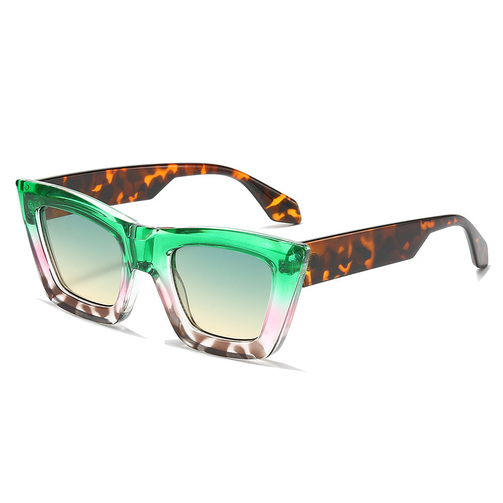 (6 PACK) Wholesale Sunglasses Oversized Cat Eye New Arrival Fashion Women 2025 - BulkSunglassesWholesale.com - Green Leopard Print Frame Green Yellow Lens
