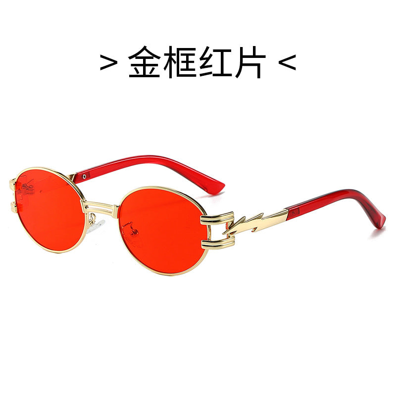 (6 PACK) Wholesale Sunglasses Square New Arrival Trendy Unique Punk Oval Fashion Women 2024 - BulkSunglassesWholesale.com - Gold Frame Red Lens