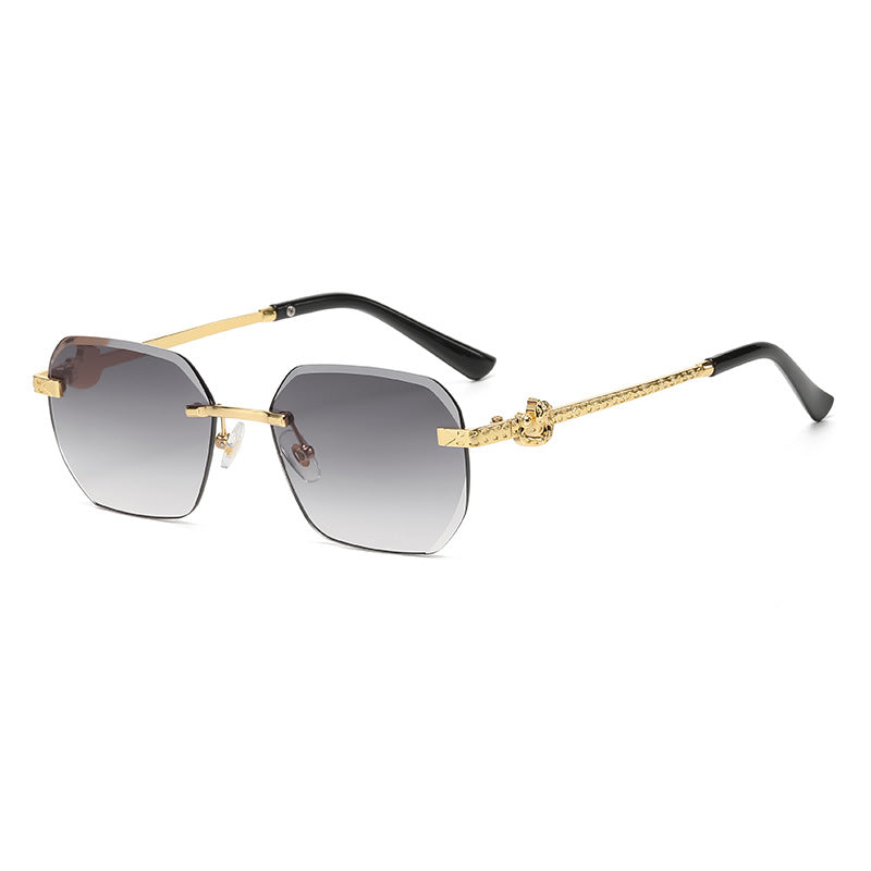 (6 PACK) Wholesale Sunglasses New Arrival Women Rimless Cut Edge Fashion Square 2024 - BulkSunglassesWholesale.com - Gold Frame Gradient Black