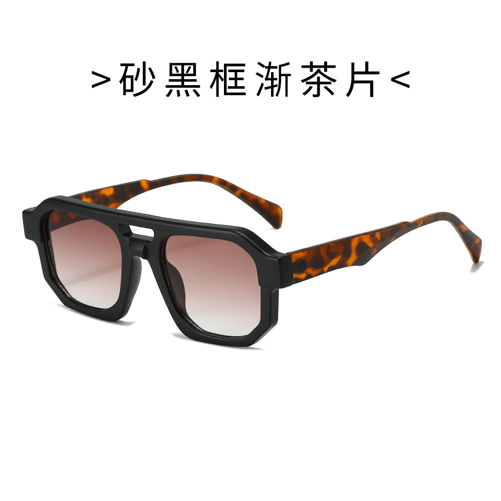 (6 PACK) Wholesale Sunglasses Double Bridge Trendy Unique Punk Fashion 2024 - BulkSunglassesWholesale.com - Matt Black Frame Gradient Tea Lens