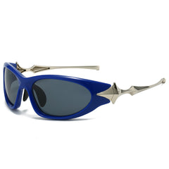 (6 PACK) Wholesale Sunglasses Star Cyber Punk Futuristic New Arrival Ninja Star 2024 - BulkSunglassesWholesale.com - Blue Frame Black Lens