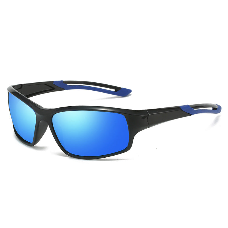 (12 PACK) Wholesale Sports Sunglasses Unisex New Arrival Polarized Night Vision Cycling Outdoor Sport 2024 - BulkSunglassesWholesale.com - Shiny Black Blue Temple Blue Mirrored