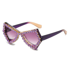 (6 PACK) Wholesale Sunglasses New Arrival Butterfly Rhinestone Unique Fashion Hip Hop Women 2024 - BulkSunglassesWholesale.com - Purple Frame Purple Lens