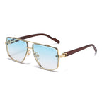 (6 PACK) Wholesale Sunglasses Double Bridge Metal Square Wood Grain New Arrival Trendy Men 2025 - BulkSunglassesWholesale.com - Gold Frame Gradient Green