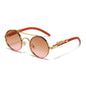 (6 PACK) Wholesale Sunglasses New Arrival Unique Round Metal Fashion Double Bridge Leopard Head 2025 - BulkSunglassesWholesale.com - Gold Frame Tea Pink