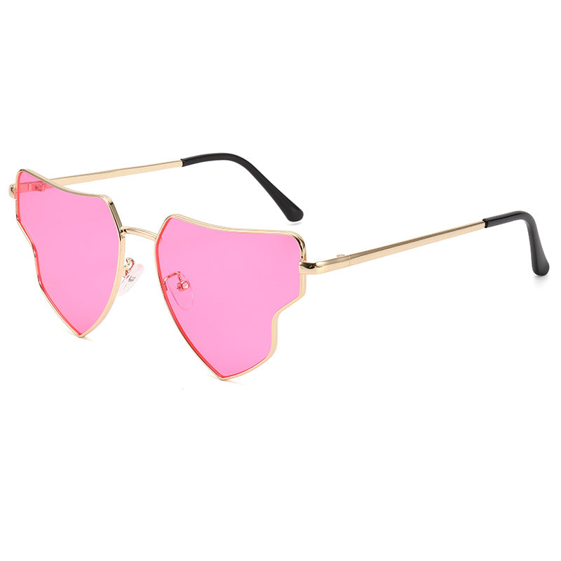 (6 PACK) Wholesale Sunglasses New Arrival Metal Fashion Heart Women Unique Hip Hop Fashion Street 2024 - BulkSunglassesWholesale.com - Gold Frame Pink Lens