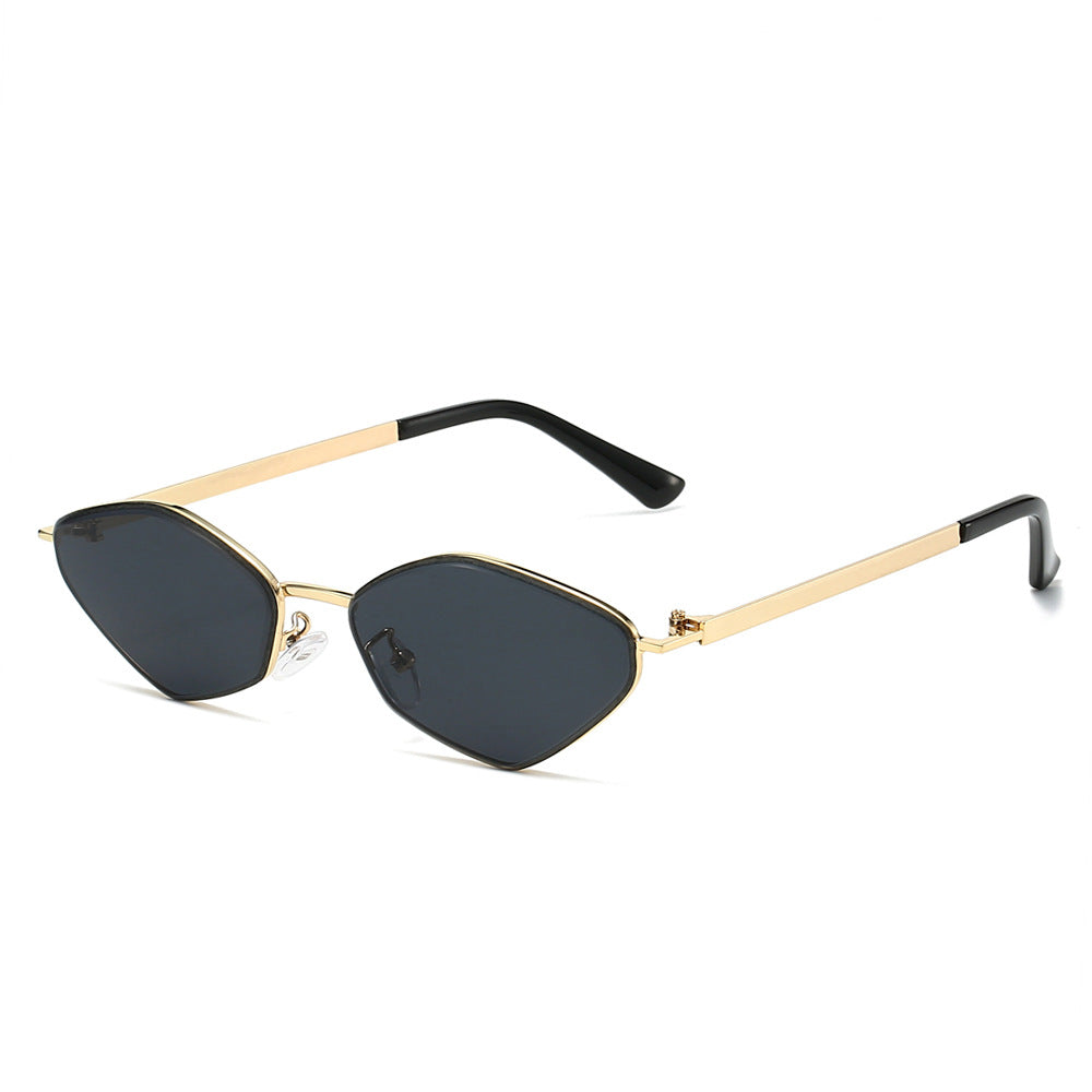 (6 PACK) Wholesale Sunglasses New Arrival Fashion Polygon Metal Unique 2025 - BulkSunglassesWholesale.com - Gold Frame Black Lens