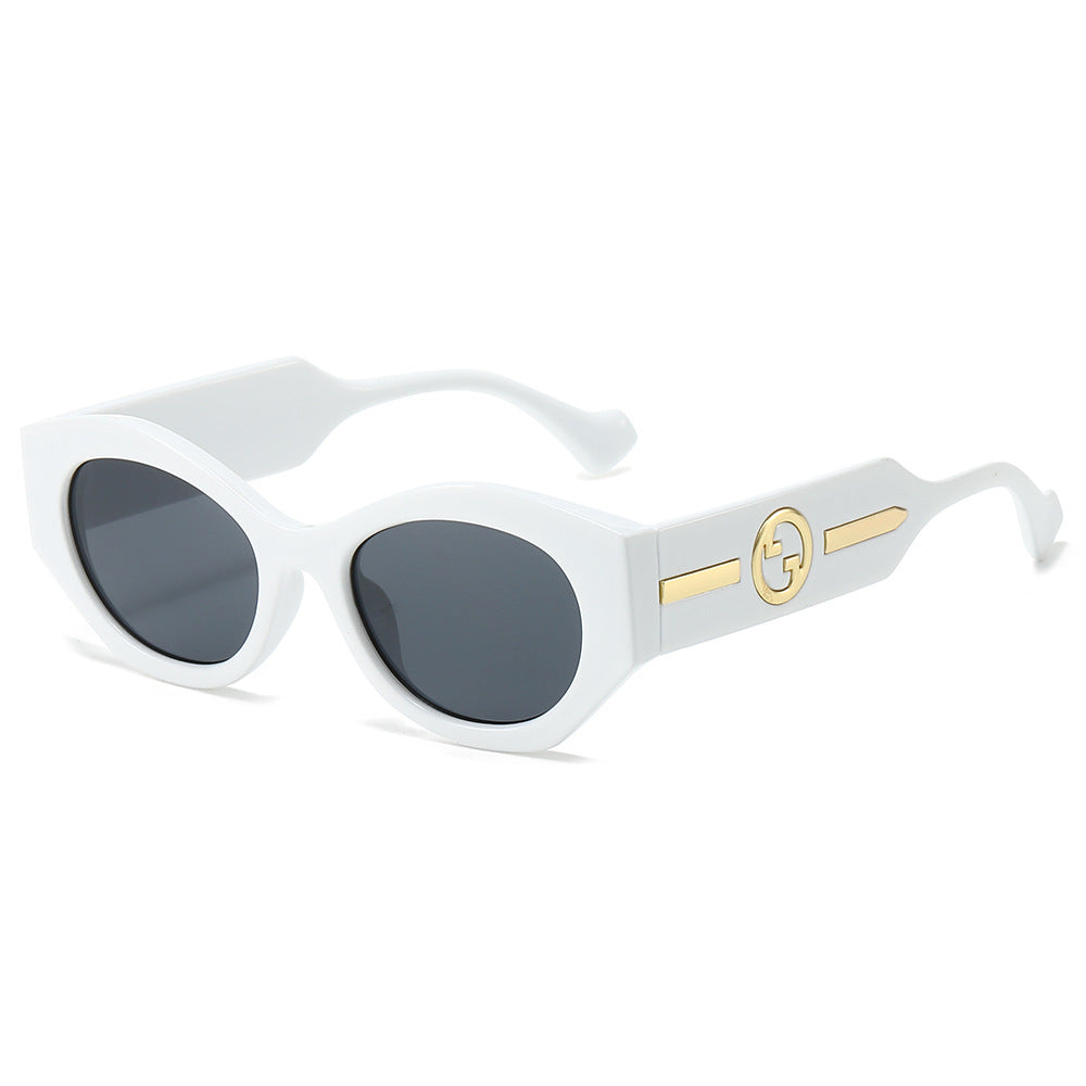 (6 PACK) Wholesale Sunglasses New Arrival Cat Eye Men Fashion Unique 2024 - BulkSunglassesWholesale.com - White Frame Black Lens