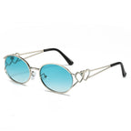 (6 PACK) Wholesale Sunglasses New Arrival One Piece Unique Vintage Women Trendy Fashion 2025 - BulkSunglassesWholesale.com - Silver Frame Gradient Green Lens
