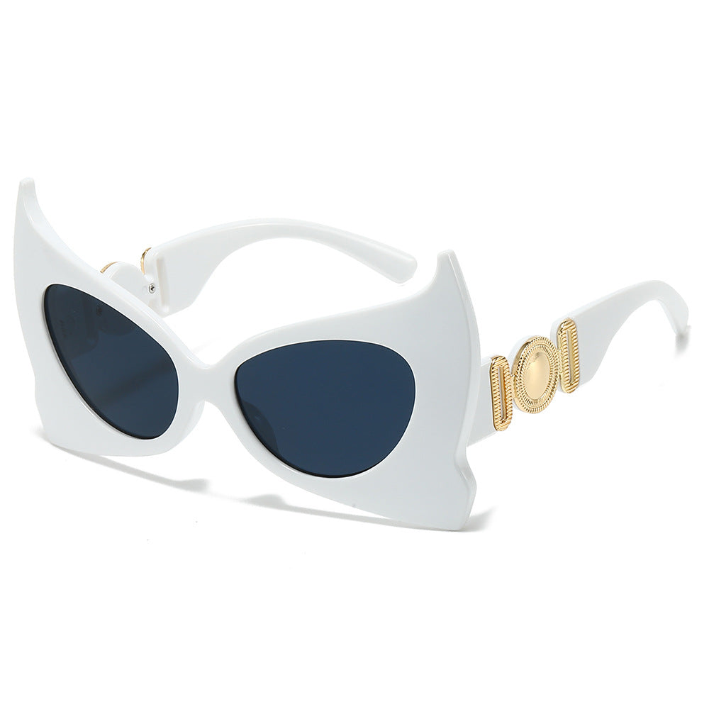 (6 PACK) Wholesale Sunglasses New Arrival Unique Fashion Trendy Bat 2024 - BulkSunglassesWholesale.com - White Frame Black Lens