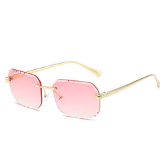 (6 PACK) Wholesale Sunglasses New Arrival Rimless Fashion Square Cut Edge Women 2024 - BulkSunglassesWholesale.com - Gold Frame Gradient Pink Lens