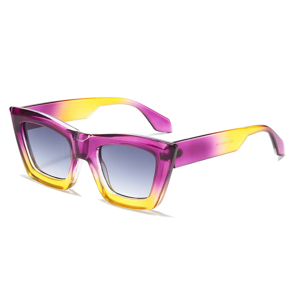 (6 PACK) Wholesale Sunglasses Oversized Cat Eye New Arrival Fashion Women 2025 - BulkSunglassesWholesale.com - Purple Yellow Frame Gradient Black Lens