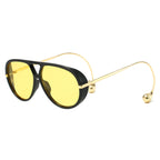 (6 PACK) Wholesale Sunglasses Fashion Aviator Double Bridge Oversized Metal New Arrival Women 2025 - BulkSunglassesWholesale.com - Black Frame Yellow Lens