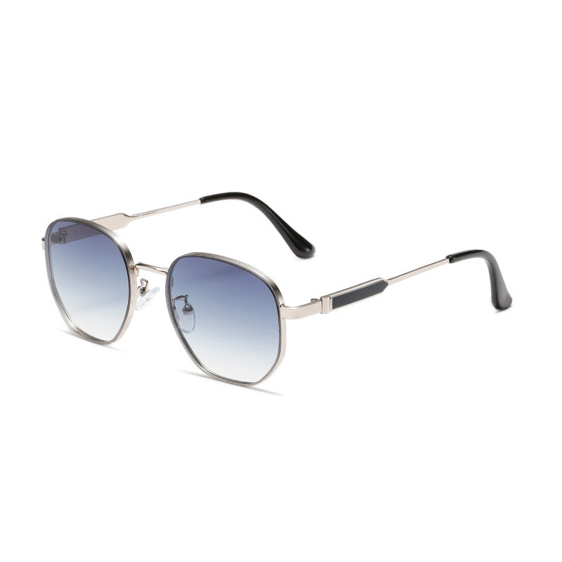 (6 PACK) Wholesale Sunglasses Metal Vintage Trendy Street 2024 - BulkSunglassesWholesale.com - Silver Frame Blue