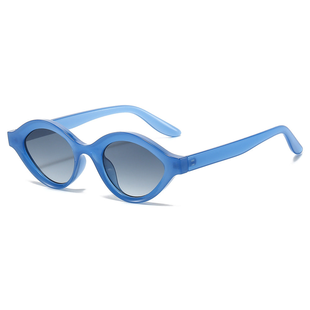 (6 PACK) Wholesale Sunglasses Fashion New Arrival Oval Small Unique Unisex 2024 - BulkSunglassesWholesale.com - Clear Blue Frame Gradient Black Lens