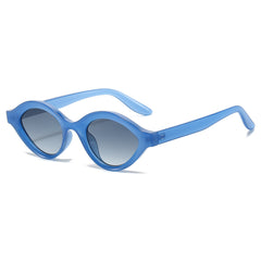 (6 PACK) Wholesale Sunglasses Fashion New Arrival Oval Small Unique Unisex 2024 - BulkSunglassesWholesale.com - Clear Blue Frame Gradient Black Lens