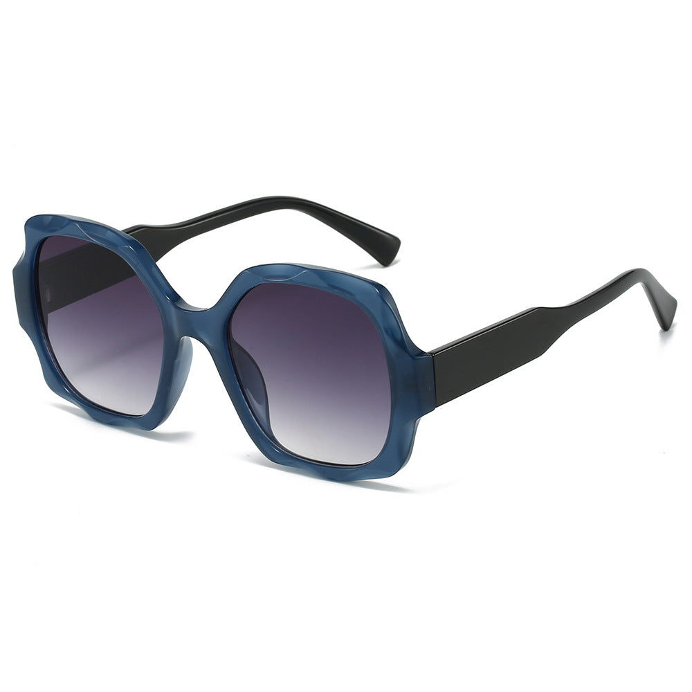 (6 PACK) Wholesale Sunglasses New Arrival Square Unique Fashion Street 2024 - BulkSunglassesWholesale.com - Clear Blue Frame Gradient Black Lens ( Black Temple )