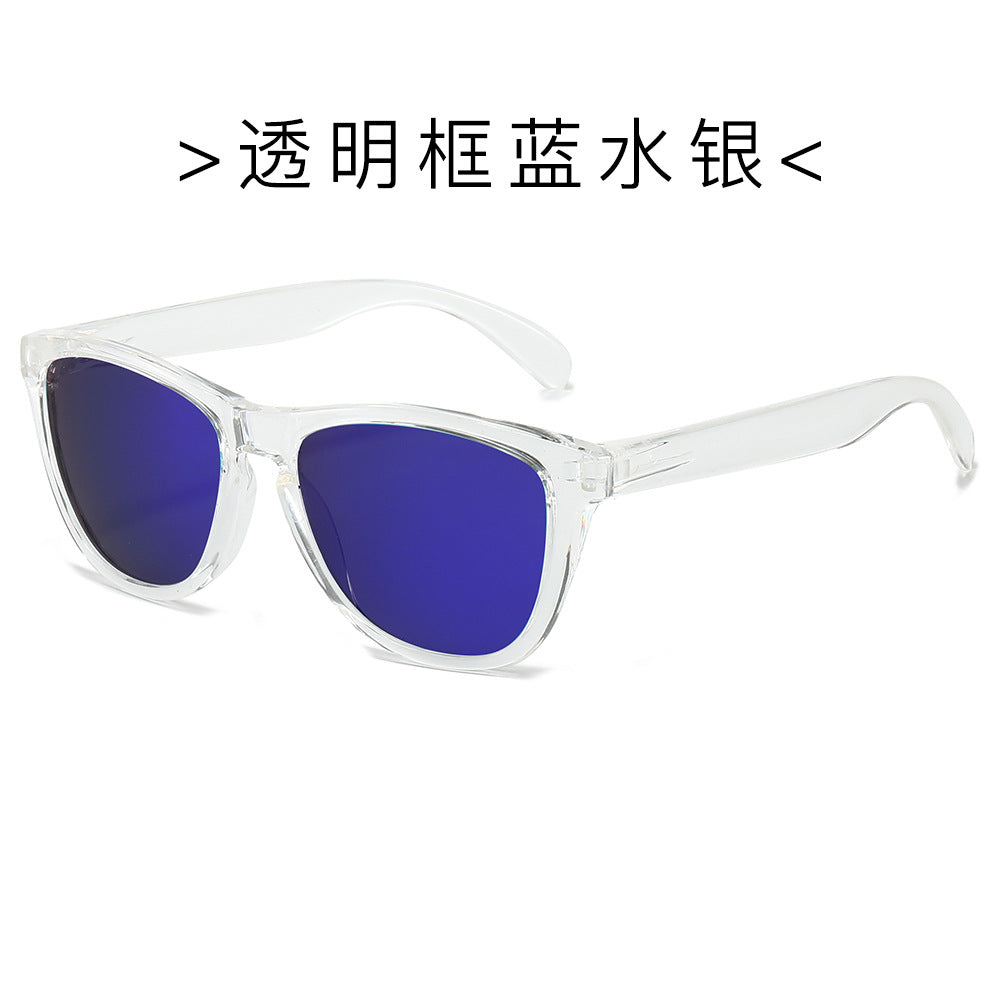 (6 PACK) Wholesale Sunglasses New Arrival Cat Eye Polarized Fashion Trendy Street Women Men 2024 - BulkSunglassesWholesale.com - Transparent Frame Blue Mirrored