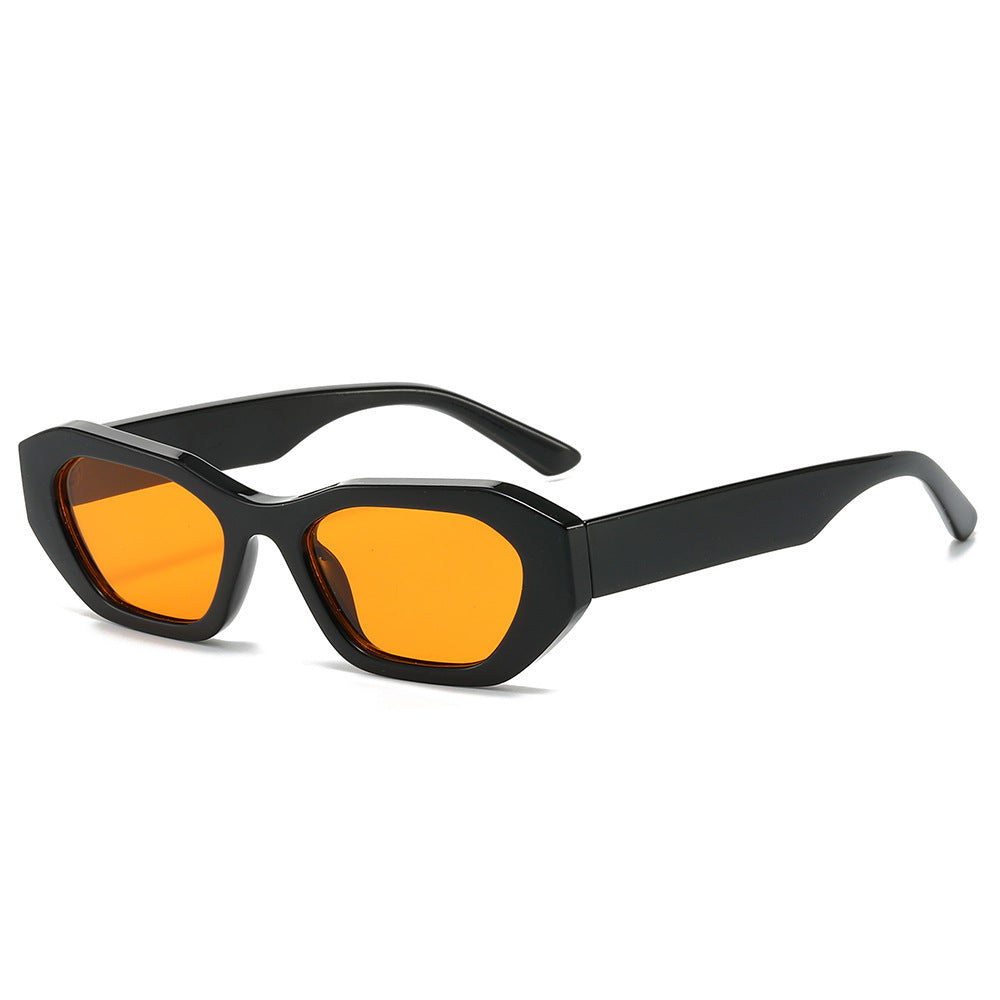 (6 PACK) Wholesale Sunglasses Fashion Unique Small Trendy Unique Hip Hop 2024 - BulkSunglassesWholesale.com - Black Frame Orange Lens