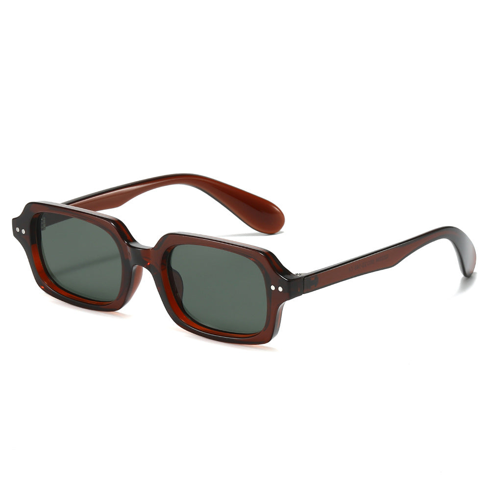 (6 PACK) Wholesale Sunglasses Rivet Fashion Trendy Street Vintage Square 2025 - BulkSunglassesWholesale.com - Tea Frame Green Lens