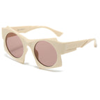 (6 PACK) Wholesale Sunglasses New Arrival Fashion Street 2024 - BulkSunglassesWholesale.com - Beige White Frame Pink Lens