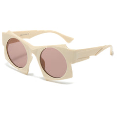 (6 PACK) Wholesale Sunglasses New Arrival Fashion Street 2024 - BulkSunglassesWholesale.com - Beige White Frame Pink Lens
