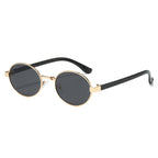 (6 PACK) Wholesale Sunglasses Korean Metal Oval Cat Eye Vintage Women Trendy Round 2025 - BulkSunglassesWholesale.com - Gold Frame Black Lens